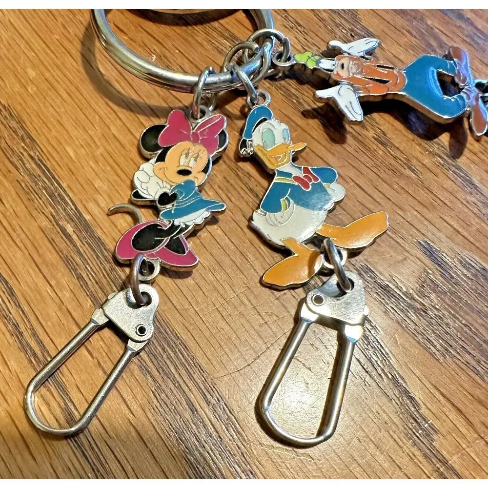 Disney Characters Keychain Metal & Enamel Mickey Head Split Ring w 3 Characters